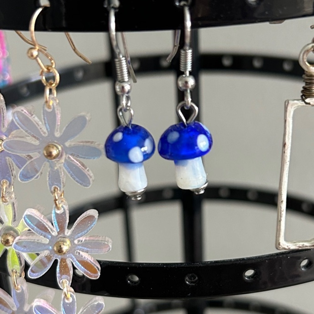 Blue Mushroom Earrings